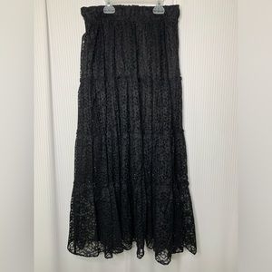 Lancy From 25 - Tiered Black Lace Maxi Skirt With Gem Detail On Front